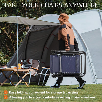 Sweetcrispy Zero Gravity Chairs, Set of 4 Portable Recliner Beach Camping Patio Outdoor Folding Lounge Chair with Cup Holder Trays and Adjustable Pillow for Poolside, Garden, Backyard, Lawn, Blue