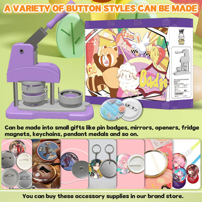 Button Maker Machine 58mm (2.25 inch), DIY Button Pin Maker Machine Comes with Free Button Parts, Circle Cutter, Cutting Board, Pattern Paper, Holographic Bags, Colored Film, and Protective Case