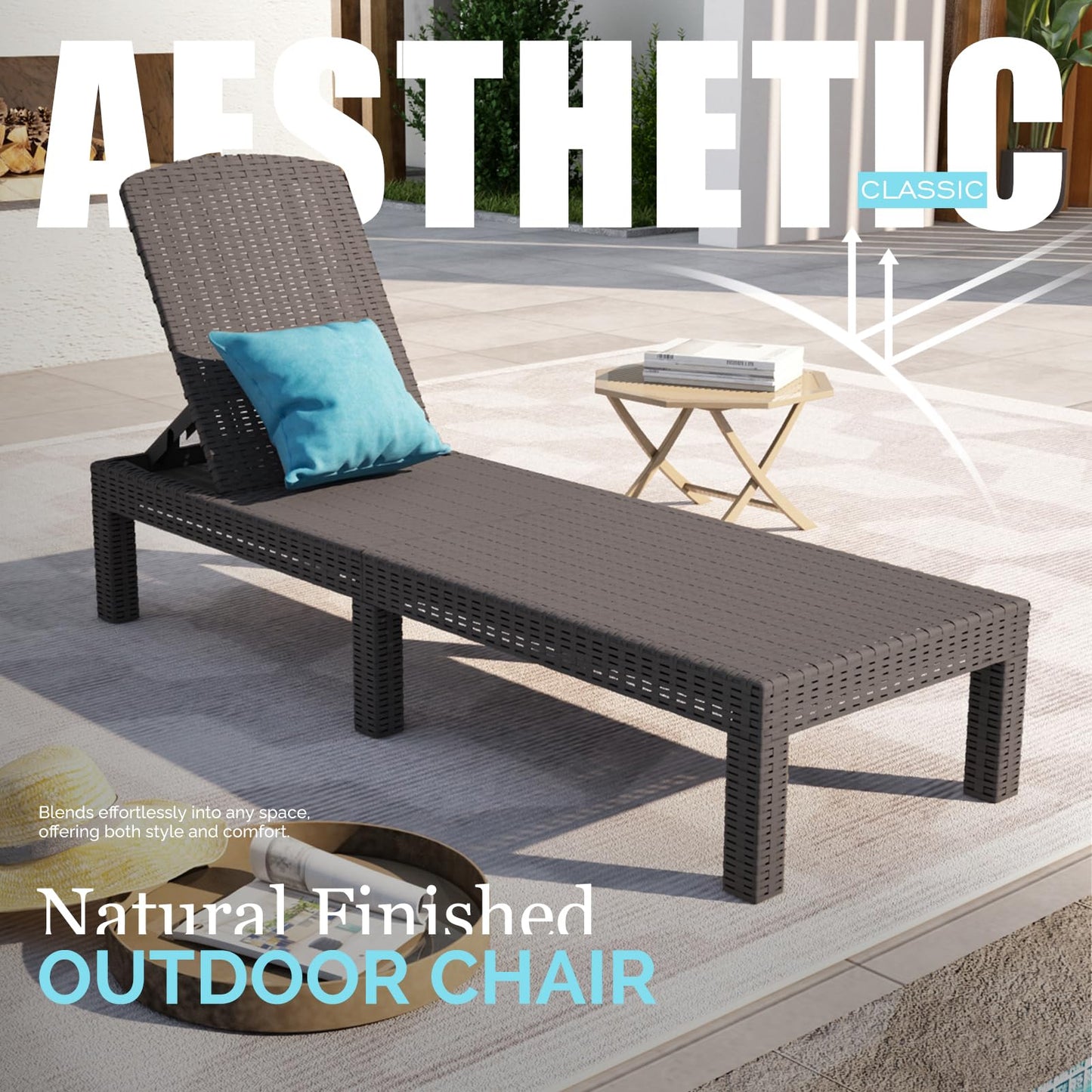 DIMAR GARDEN Beach Chairs Outdoor Chaise Lounge,Resin Pool Lounge Chair Waterproof Recliner,Mocha