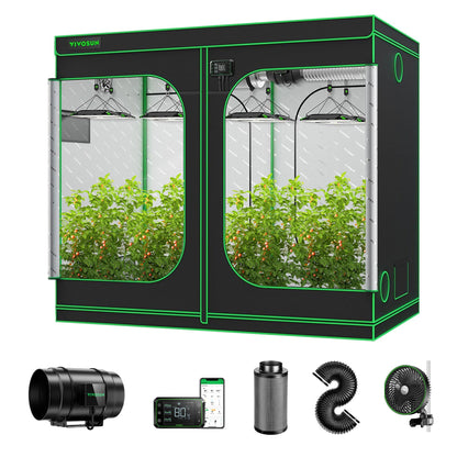 VIVOSUN S848 4x8 Grow Tent, Smart Air Filtration PRO G8 Kit 8", AeroZesh G8 Inline Duct Fan w/GrowHub E42A Temp. Humidity WiFi-Controller, Carbon Filter & Ducting, AeroWave E6 Grow Tent Fan 6”