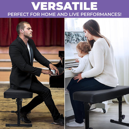 Liquid Stands Foldable Dual Adjustable Piano Bench Music Stool - Portable Piano Keyboard Bench Seat for Piano Keyboard Stand with Black Padded Cushion for Musicians Piano Stool Chair, Piano Desk