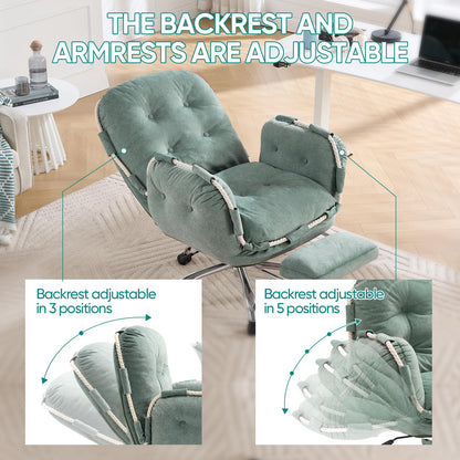 Criss Cross Office Chair with Foot Rest Flip Armrests for Pets and Comfortable Cross Legged Office Chairs for Women Reclining Office Chair Desk Chair Comfy Vanity Chair with Back and Wheels Green