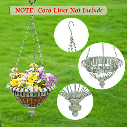 HUWAIPL Set of 2 Metal Hanging Planters,Hand-Crafted Rusty Hanging Basket Plant Holder for Outdoor Indoor Garden, Patio, Deck, Porch, Flower Pots