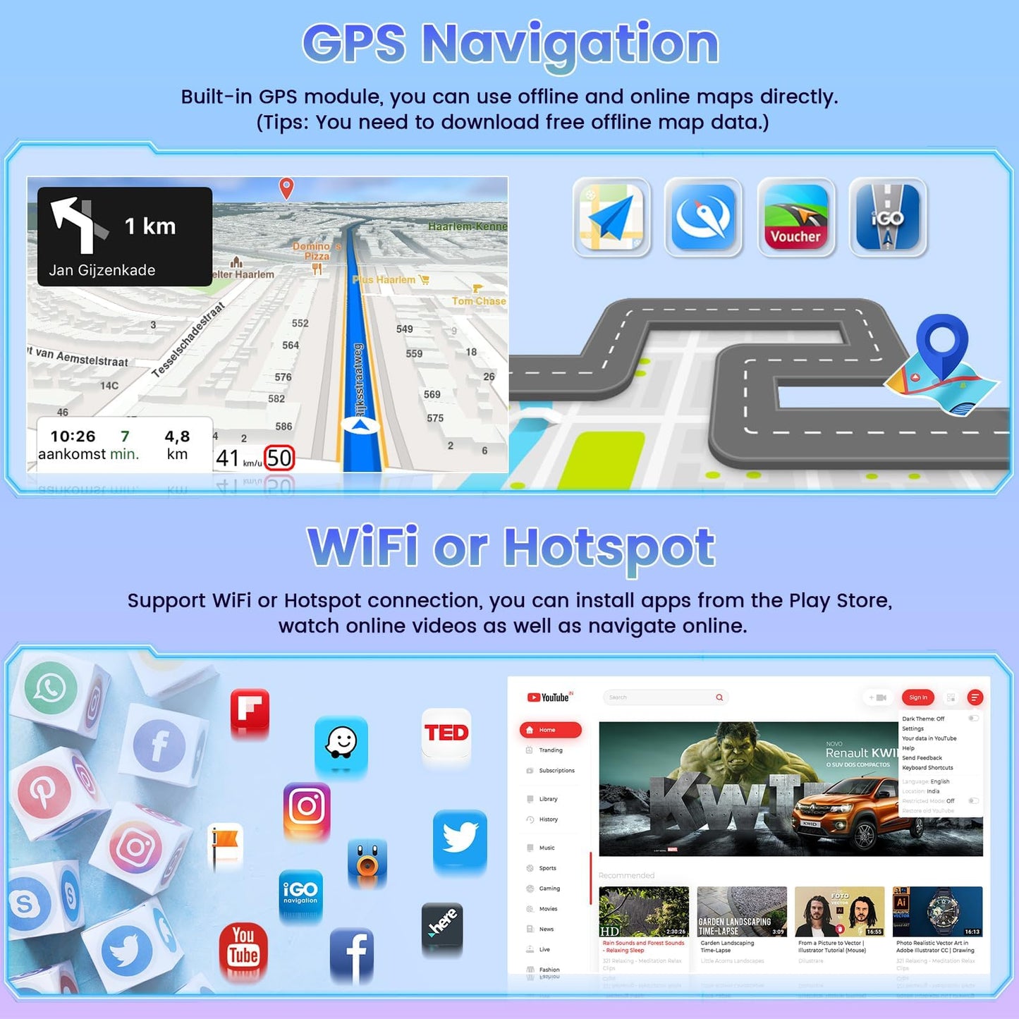[8 Cores 4+64G] Car Radio for Jeep Wrangler JK Compass Grand Cherokee Dodge Ram, 10.1" 1280 * 720 Touch Screen Carplay Android Auto with 32EQ/Bluetooth5.0/GPS Navigation/5G WiFi
