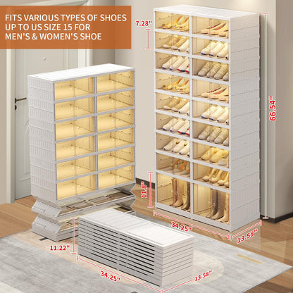 EHAMILY Foldable 9-Tier Shoe Rack Organizer for 18-36 Pairs - Collapsible Clear Plastic Shelf for Closet, Entrance or Front Door - Tall Stackable Folding Shoes Storage Boxes cabinet