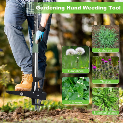 Tefola Stand Up Weeder - Long Handle Weed Puller with 4 Stainless Steel Claws | Turquoise