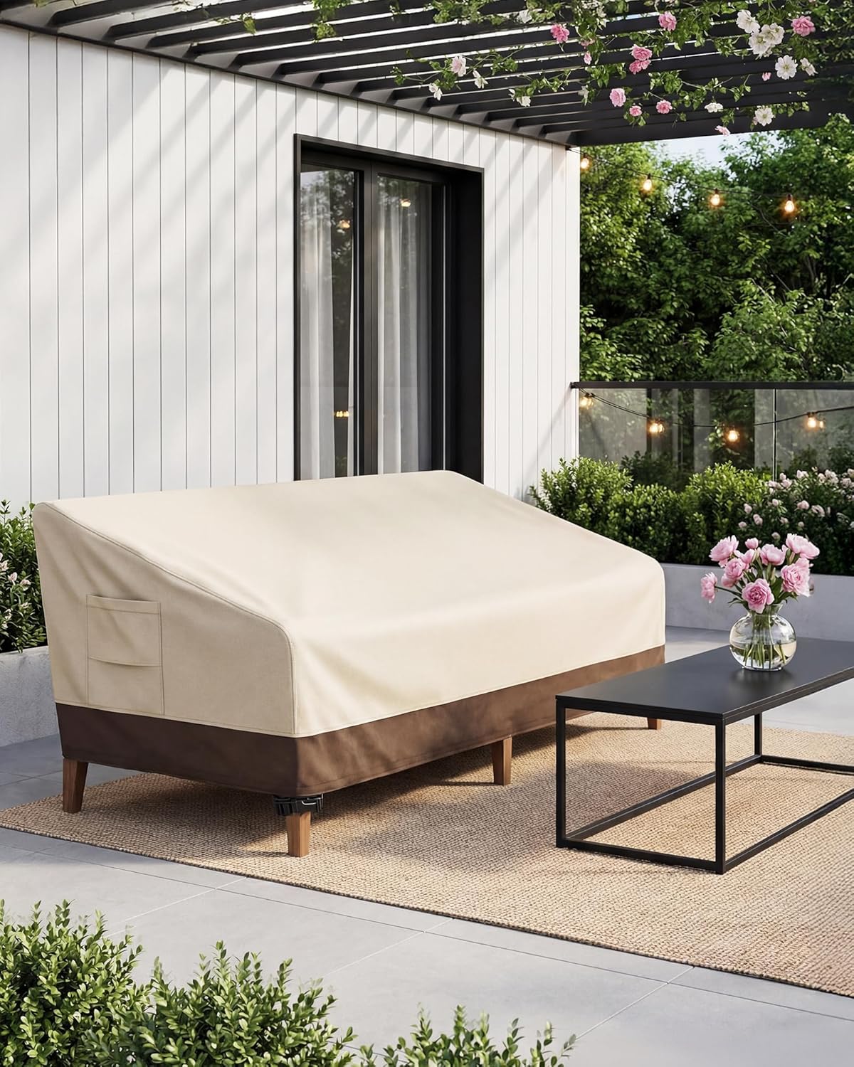 Vailge Heavy Duty Patio Sofa Cover - 100% Waterproof 3-Seater Outdoor Protection | 60"W x 35"D x 35"H, Beige & Brown