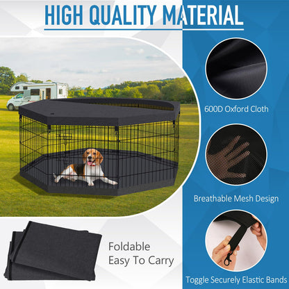 Foldable Metal Wire Dog Pen Pet Playpen Dog Fence Indoor Exercise Pen Enclosure Indoor Outdoor with Bottom Pad and Top Cover (Black 24 top Bottom Cover)