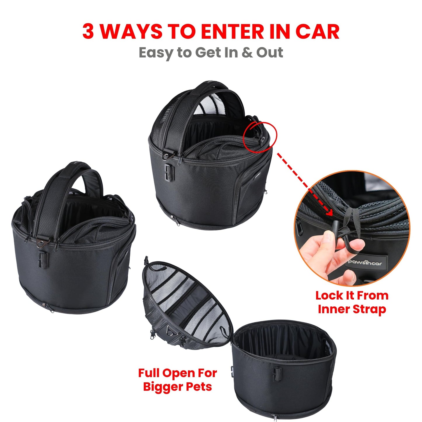 PawsInCar Crash-Tested 3-in-1 Portable Small Dog Car Seat, Cat Bed & Pet Carrier – CPS Certified for Crash Protection & Safe Travel