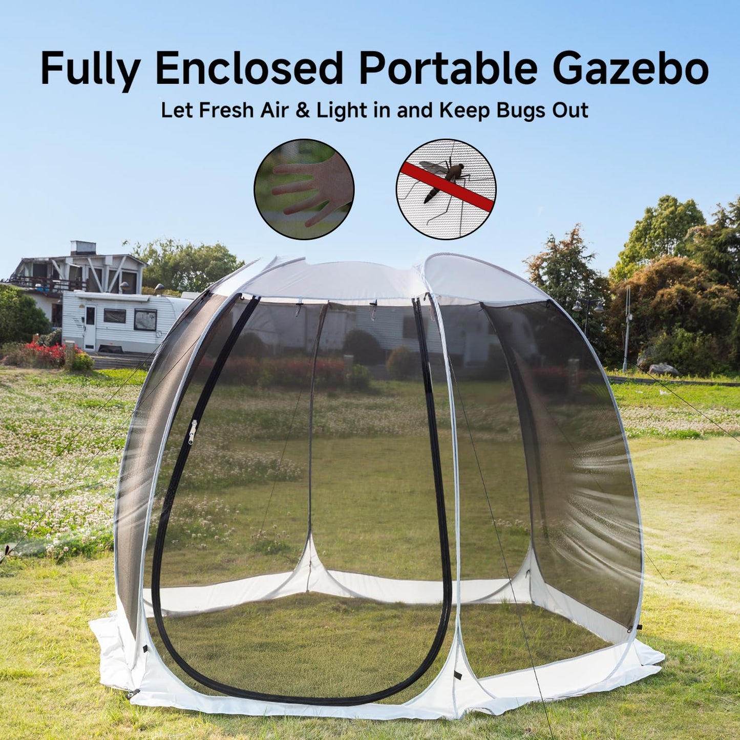 LEEDOR® Pop Up Screen House, 4-6 Person Outdoor Screen Tent, Camping Screen Room with Carry Bag, Screen Gazebo with Mosquito Netting, Instant Sun Shelter for Garden, Patio, Backyard 10'x10'