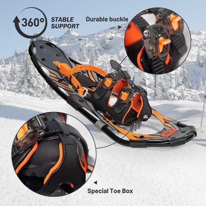 G2 25 Inches Orange Light Weight Snowshoes for Women Men Youth, Set with Trekking Poles, Tote Bag, Special EVA Padded Ratchet Binding, Heel Lift, Toe Box