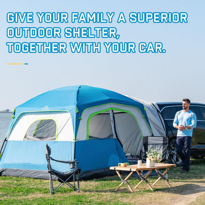 JELUCAMP SUV Tents for Camping 6 Person Waterproof, Car Family Camping Tent with Tailgate Attachment for SUV, Jeep, Truck with Cap, Easy Setup Large Tent for Outdoor Camping, Blue