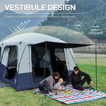 EVER ADVANCED 10 Person Camping Blackout Design Tent, Multi Room Tent for Family, Large Tents with Rainfly and Carry Bag, 2 Doors, Water-Resistant, 14ft x 10ft x 84in