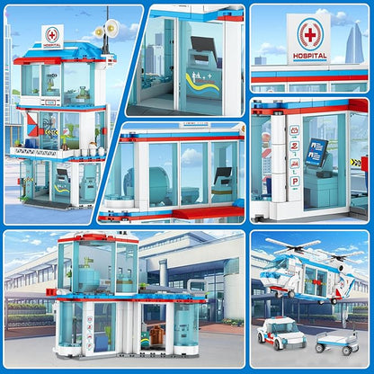 City Hospital STEM 3 in1 Building Sets Compatible with Lego Ambulance Tor Truck Rescue Helicopter Connect to Other City Sets 687 PCS Best Gift for 6 7 8 9 10 Boys