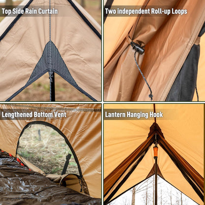 POMOLY Camping Hot Tent Cabin Tent, Chalet 70 Pro Portable Wall Tents with Stove Jack and Two Poles for 2-3 Person Hiking, Backpacking (M)