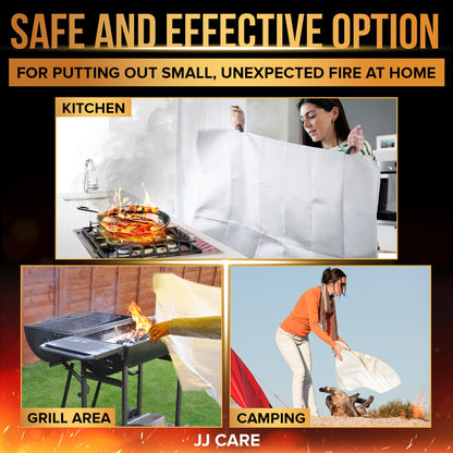 JJ CARE Fire Blanket – 14 Packs with Hooks and Gloves – 40"x40"-Emergency Fire Blanket for Home & Kitchen, High Heat Resistant Fire Suppression Blankets for Home Safety, Kitchen, and Camping
