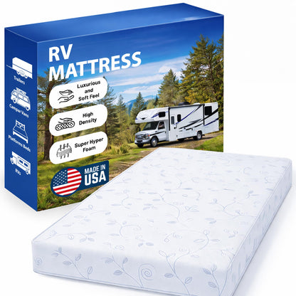 Greaton, 4-Inch High Density Foam RV Mattress Replacement, Medium Firm, Travel Camper Trailer Truck and Bunk, Pressure-Relief Support, Made in USA, 72" x 30"