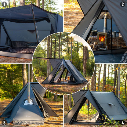 POMOLY Hot Tent Bushcraft Tent, STOVEHUT 20 Ultralight Shelter with 4 Poles for 1-2 Person Camping, Hiking, Backpacking (Blue Grey)