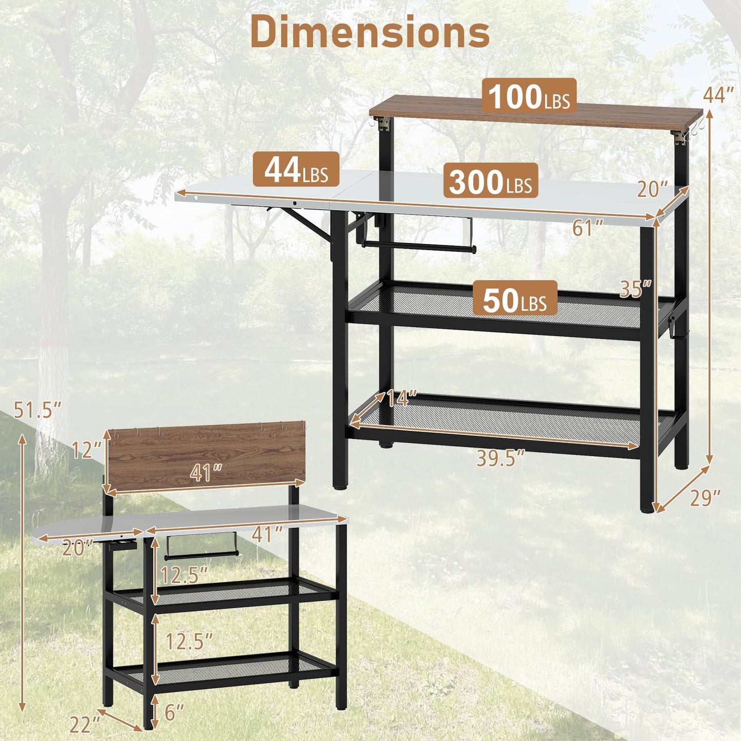 Giantex Outdoor Bar Table with Flip-Up Top & Foldable Side Table, 4-Tier Grill Stand with Storage Shelves, Hooks, Paper Towel Holder, Patio Kitchen Island Food Prep Cooking Station