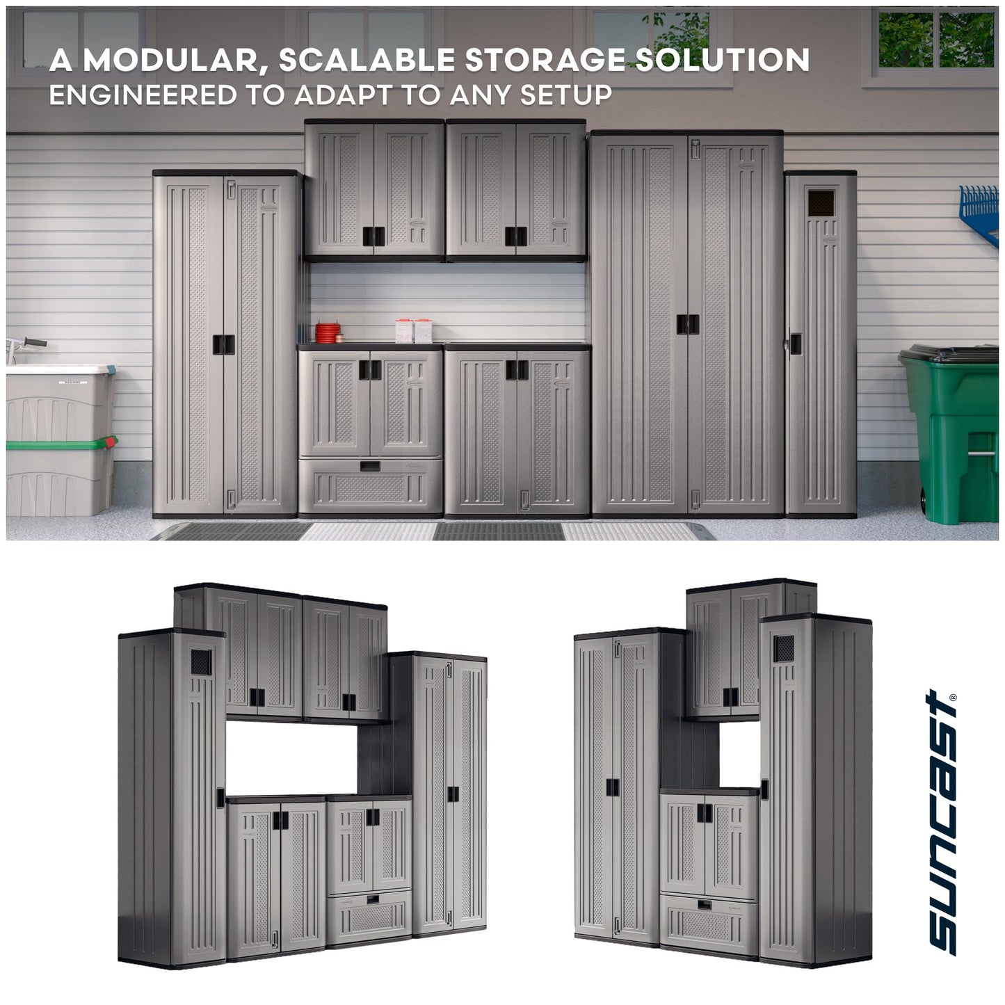 Suncast Tall Storage Cabinet for Garage Organization - 72" Freestanding Utility Closet with Shelving for Garden Supplies, Paint Cans & Outdoor Tools, Multi-Wall Resin Construction, Platinum