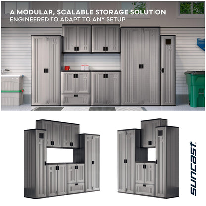 Suncast Tall Storage Cabinet for Garage Organization - 72" Freestanding Utility Closet with Shelving for Garden Supplies, Paint Cans & Outdoor Tools, Multi-Wall Resin Construction, Platinum