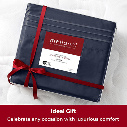 Mellanni Twin Sheets Set - 3 PC Hotel Luxury Bedding | Extra Soft, Cooling & Stain Resistant - Navy Blue