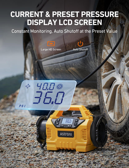 AstroAI MC3 Cordless Tire Inflator Portable Air Compressor for Car Tire Pump 160PSI with HD Screen, 3 Power Sources & Dual Powerful Motors, Heavy Duty Air Pump Inflation/Deflation