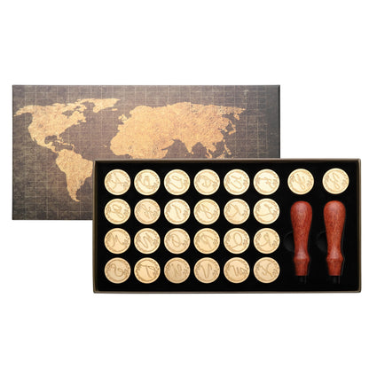 Yoption 26 Letters A-Z Initial Alphabet Wax Seal Stamp Kit, Vintage Handwritten Letter Sealing Wax Stamp with 2pcs Wooden Handles (A-Z)