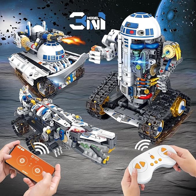 3 in 1 STEM Robotics Building Kit 776 PCS APP/Remote Control Robot Space Wars Toy Building Block Sets Compatible with Lego Robotics Control &amp Programming Robot Birthday Gifts for Boys Age 8-14+