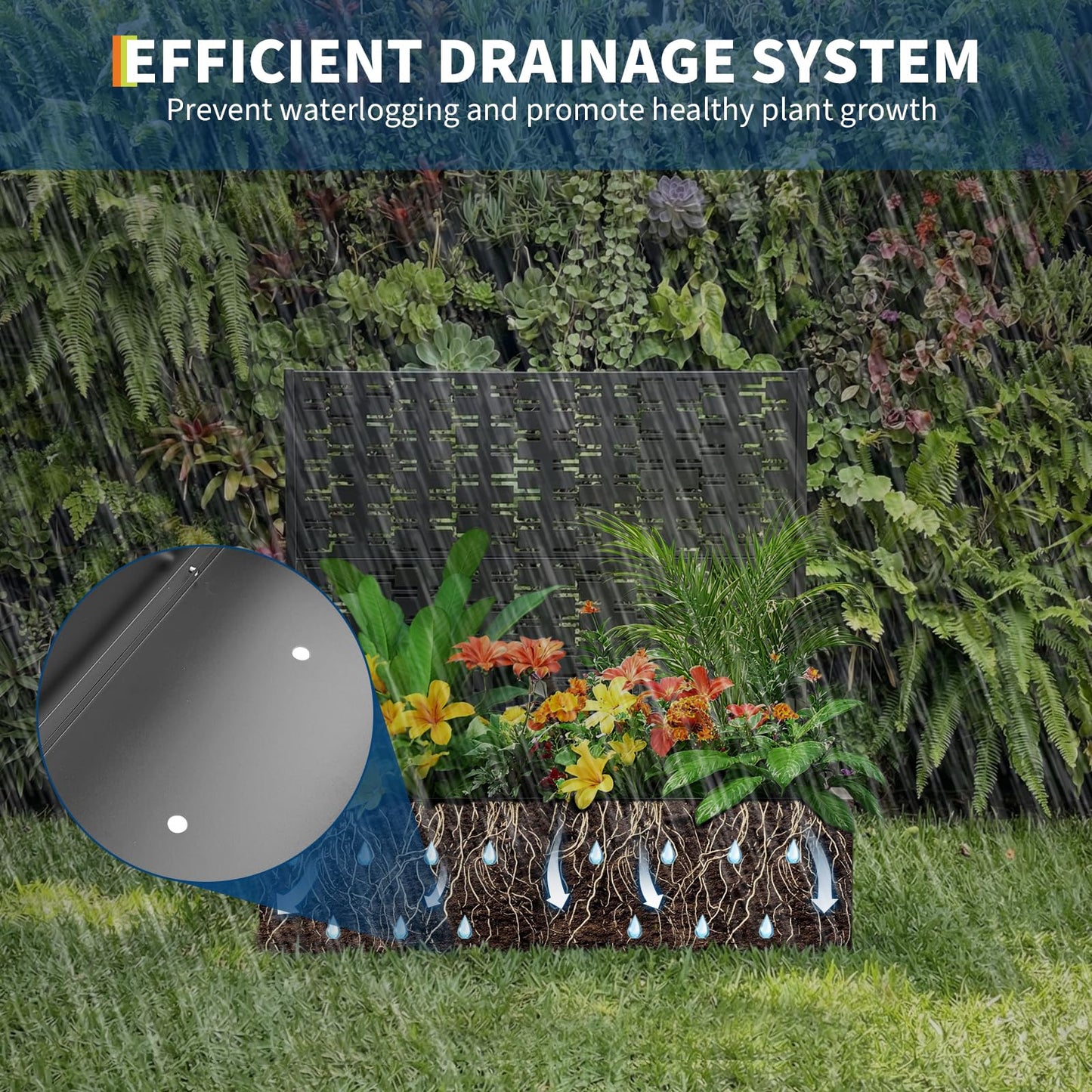 Privacy Planters for Patio, Metal Raised Garden Bed with Trellis and Privacy Screen, 46" x 45" x 15" Planter Box with Drainage Holes for Climbing Plants, Vegetables, Vines, Outdoor Backyard Black