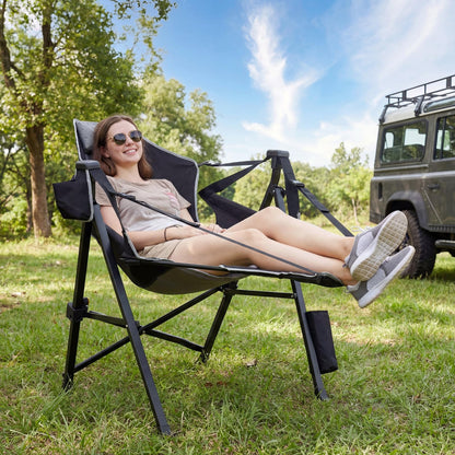 Dovov Hammock Camping Chair with Removable Footrest, 400lbs Heavy Duty Portable Swing Chair Outdoor with Adjustable Back, Foldable Camping Chair with Headrest and Cup Holder for Camping, Patio, Lawn