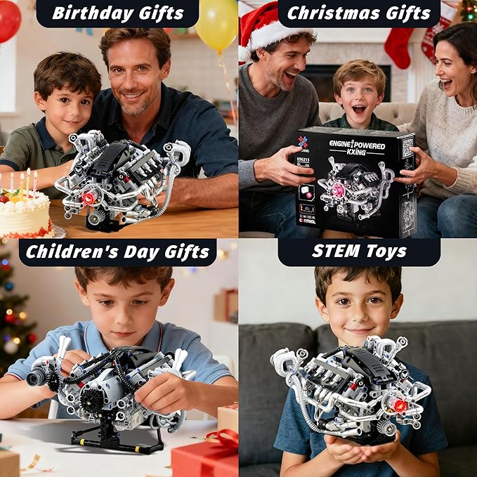V8 Engine Model Kit that RunsVisible Building Toys with APP Control Motor &amp LED Light Mini Engine kit for Adults &amp Boys Kids 14+ Years Old (770PCS)