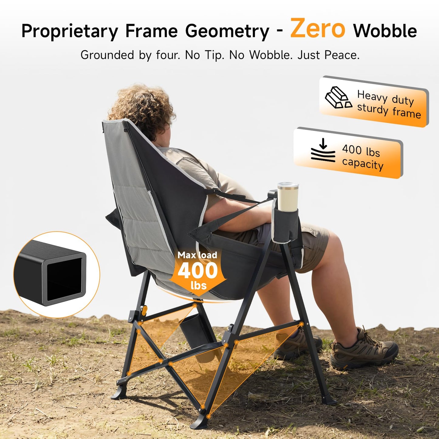 Hammock Camping Chair Set of 2 with Adjustable Backrest, 400lbs Heavy Duty Portable Swing Chair Outdoor with Headrest and Cup Holder, Foldable Camping Chair for Camping, Travelling, Patio, Lawn, Black