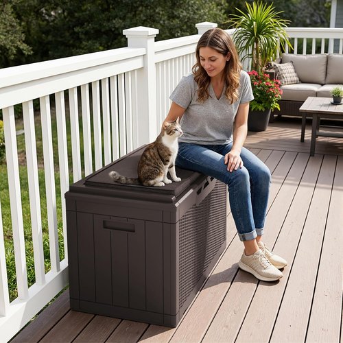 Greesum 100 Gallon Resin Deck Box - Large Outdoor Storage Solution for Garden Tools & Patio Cushions - Dark Brown