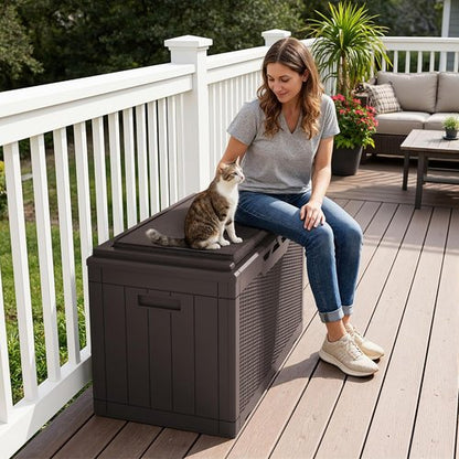 Greesum 100 Gallon Resin Deck Box - Large Outdoor Storage Solution for Garden Tools & Patio Cushions - Dark Brown