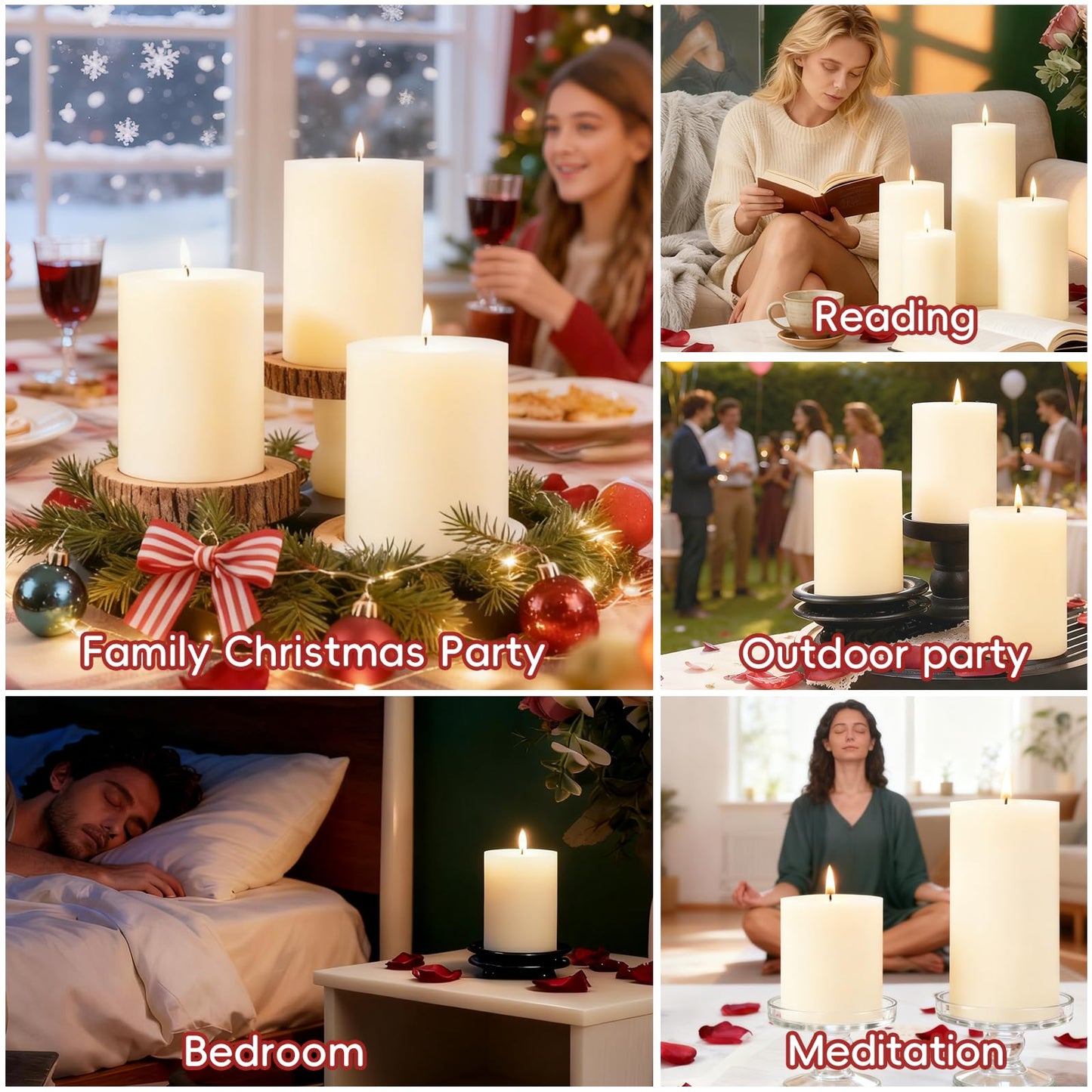 6 Pack Soy White Pillar Candles,Natural Soybean Pillar Candles,330 H Long Burning,2.8x4in Non-Toxic,Unscented,Dripless and Smokeless Rustic Hand-Poured Candles Dinner Table,for Wedding,Home