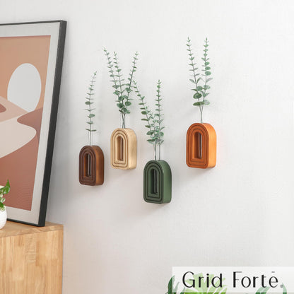 GRID FORTE Wood Wall Arched Propagation Vases (Set of 4), Hanging Plant and Flower Vases, Home Decor Boho Wall Decoration for Living Room Bedroom