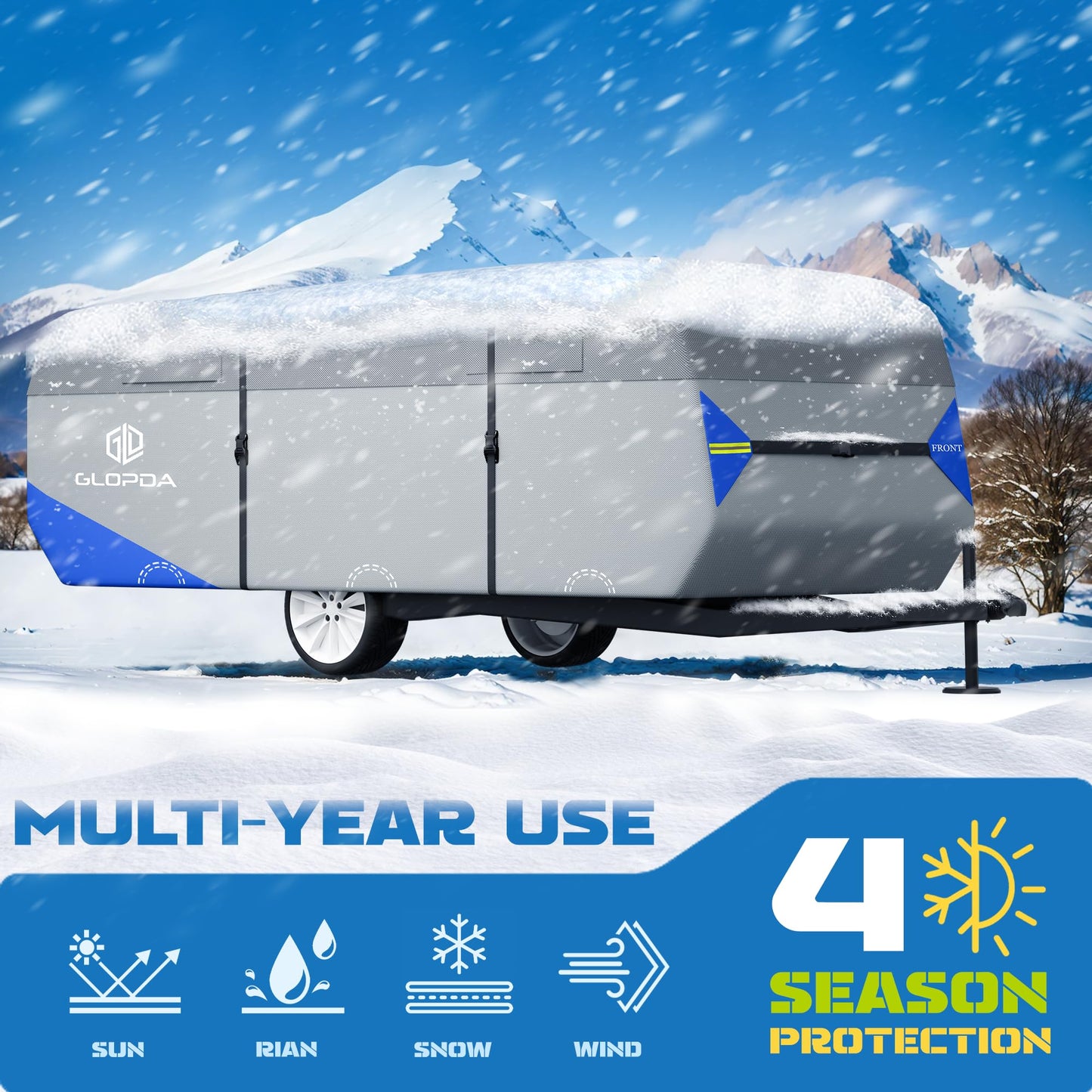 GLOPDA Pop Up Camper Cover Fits 16' - 18' Trailers, Anti-Tear 7 Layers Top 3 Layers Side Tent Trailer Cover, Waterproof Pop Up Folding Trailer Cover with Windproof Strap, Superior RV Covers