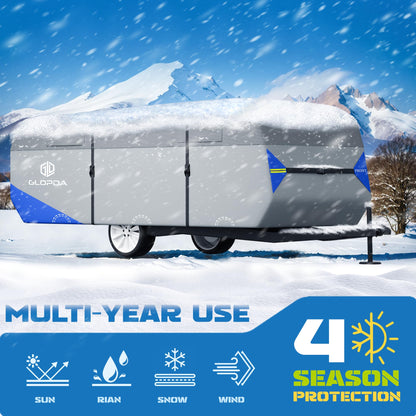 GLOPDA Pop Up Camper Cover Fits 16' - 18' Trailers, Anti-Tear 7 Layers Top 3 Layers Side Tent Trailer Cover, Waterproof Pop Up Folding Trailer Cover with Windproof Strap, Superior RV Covers