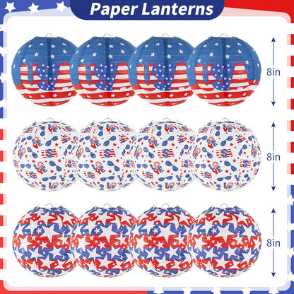 zilue Hanging Paper Lanterns for 4th of July Decorations, Pack of 12, Red/White/Blue, Model 1025