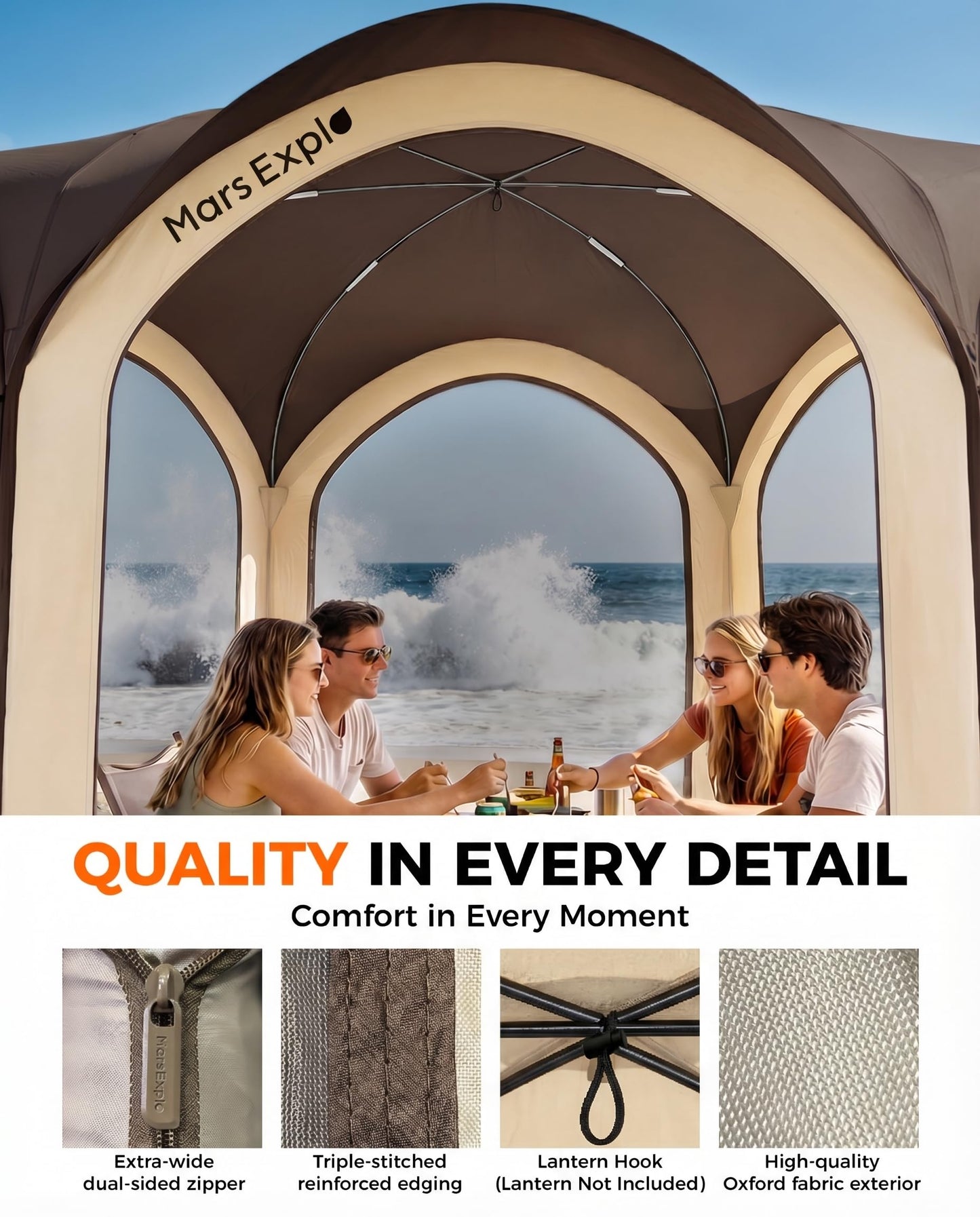 Mars Explo Screen Pop Up House Room Tent, Canopy Sun Shade Shelter for Patio, Backyard, Deck & Outdoor Activities, Portable Gazebo, Not Waterproof, 10'x10', Brown