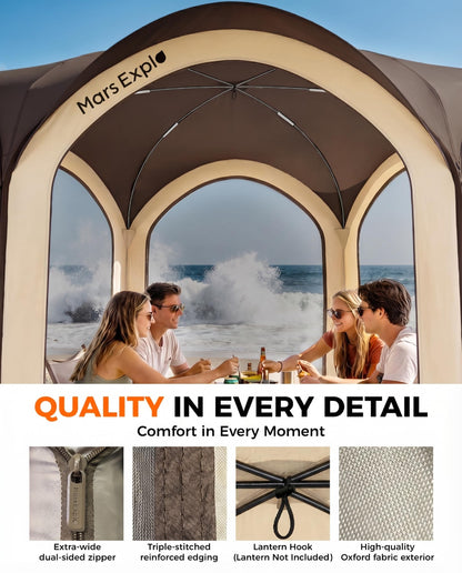 Mars Explo Screen Pop Up House Room Tent, Canopy Sun Shade Shelter for Patio, Backyard, Deck & Outdoor Activities, Portable Gazebo, Not Waterproof, 10'x10', Brown