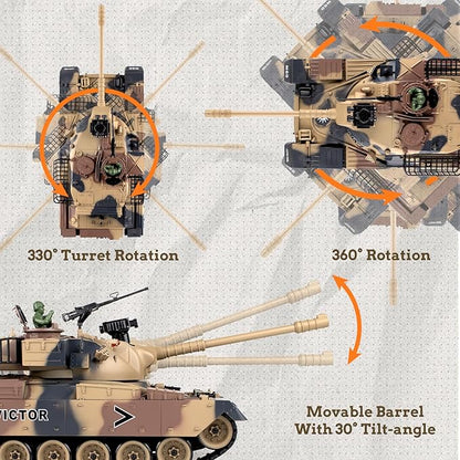 1:18 RC Tank 2.4Ghz US M60 Remote Control Tank Model Toys Battle Army Toy with Recoil Smoke Sound and Lights Military RC Vehicle for Adults and Kids That Shoots BBS