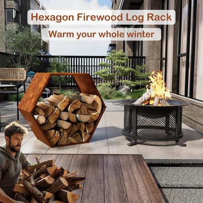 BUYYAH Firewood Log Rack Hexagon Heavy-Duty, Sturdy Log Holder with Honeycomb Design for Wood Storage, Suitable for both Outdoor and Indoor Use