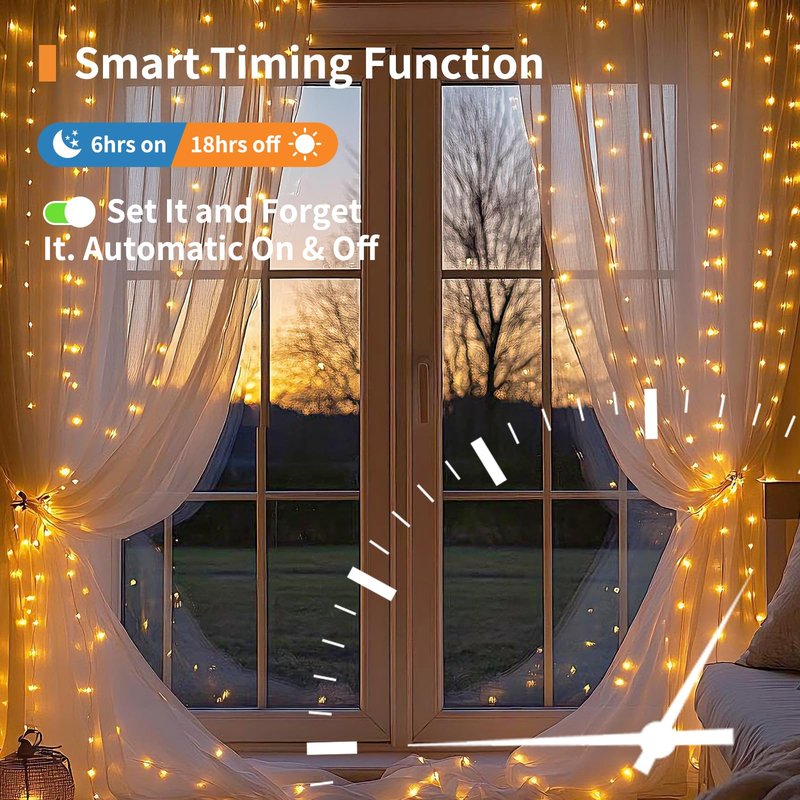 Patioman Fairy Curtain Lights, 200 LED Upgraded Tangle-Free Hanging Lights with Remote, USB Plug in String Lights for Bedroom Wall Window Wedding Party Xmas Home Décor - 6.6 x 6.6 Ft, Warm White