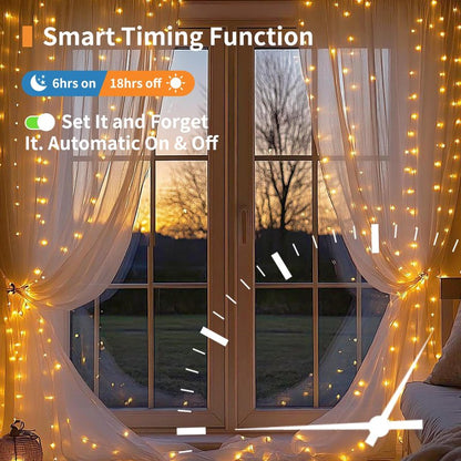 Patioman Fairy Curtain Lights, 200 LED Upgraded Tangle-Free Hanging Lights with Remote, USB Plug in String Lights for Bedroom Wall Window Wedding Party Xmas Home Décor - 6.6 x 6.6 Ft, Warm White