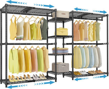 VIPEK X3 Expandable Heavy Duty Clothes Rack Adjustable from 5'2" to 8' with Adjustable Shelves and Hanger Rods, Large Freestanding Clothing Racks Reach-in & Walk-in Closet, Max Load 1210LBS, Black