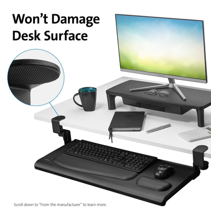 Kensington Clamp-On Keyboard Tray, Under Desk Keyboard Drawer with Cable Management, Ergonomic Smartfit Slide-out Height Adjustable Keyboard Holder, Black 13.3"x32.4"x2.4" K55407WW
