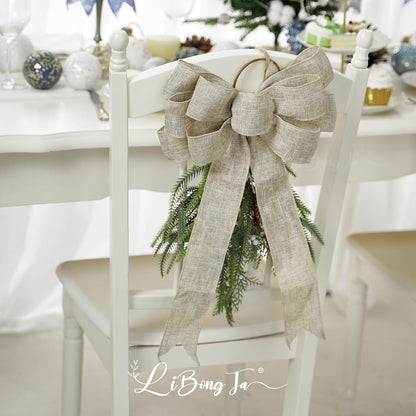 Skiennix 13" Burlap Wired Ribbon Bow | Rustic Christmas Tree Topper & Party Decoration - Large Gift Bow