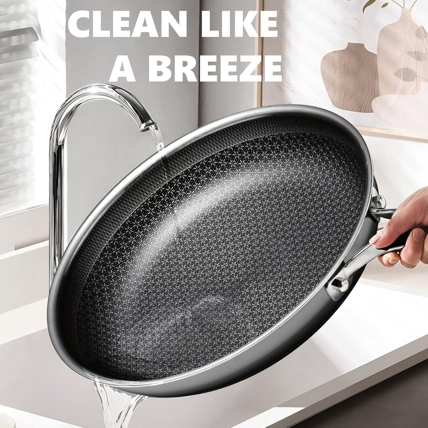 OATOFP Nonstick Frying Pan - 12 Inch Hybrid Chef Skillet with Lid | Dishwasher & Oven-Safe, PFOA Free